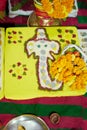 Hindu festival celebration, lord Ganesha image, ganesh make by rice Royalty Free Stock Photo