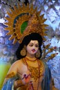 Hindu festival Durgotsab picture. The face of Goddess Kartik. It is a sculpture made by the artist with clay and straw