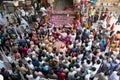 Holi Indian Hindu Festival Shri Dwarkadhish temple, Mathura India - March 27 2013 - People celebrating holi inside temple