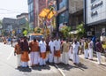 Pusellawa, Sri Lanka, 12 March 2019:Hindu festival of Thaipusam - body piercing rituals under the blood moon. Devotees parading Royalty Free Stock Photo