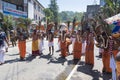 Pussellawa, Sri Lanka,  03/20/2019: Hindu festival of Thaipusam - body piercing rituals under the blood moon. Devotees parading Royalty Free Stock Photo