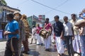 Pussellawa, Sri Lanka, 03/20/2019: Hindu festival of Thaipusam - body piercing rituals under the blood moon. Musicians and people