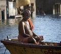 Hindu Ghats on the River Ganges - Varanasi - India Royalty Free Stock Photo