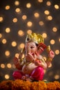 Hindu God Ganesha on Blured bokeh background, Ganesha Idol Royalty Free Stock Photo