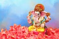 Hindu God Ganesha with Nerium Oleander flower Royalty Free Stock Photo