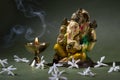 Hindu God Ganesha. Ganesha Idol. A colorful statue of Ganesha Idol on dark background. space for text or headline Royalty Free Stock Photo