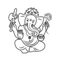 Hindu God Ganesha. Outline. Royalty Free Stock Photo