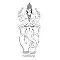 Hindu God Indra sitting on the elephant. Vector