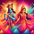 Hindu God Krishna and Radha in colorful Holi festival concept Royalty Free Stock Photo