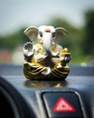 Hindu god Lord Ganpati  Ganpati click with green background in car  happy Ganesh Chaturthi Royalty Free Stock Photo