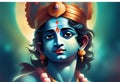 Hindu God Lord Krishna Beautiful Realistic painting Generative AI Royalty Free Stock Photo