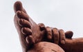 hindu god lord shiva foot isolated statue with bright background at morning from unique perspective