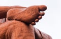 hindu god lord shiva foot statue with bright background at morning from unique perspective