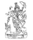 Hindu God winning the battle with demons. Sketch collection