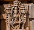 Hindu goddess Lakshmi on the ancient front of traditional indian stone temple. Rajasthan