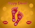 Hindu Goddess Laxmi`s footprint for good luck with text of Diwali greetings Royalty Free Stock Photo