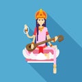 Hindu Goddess Saraswati flat Royalty Free Stock Photo