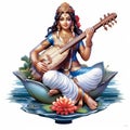 hindu goddess saraswati mata with her sitar