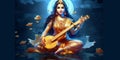 hindu goddess saraswati mata with her sitar