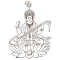 Hindu Goddess Saraswati. Vector hand drawn