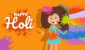 Hindu Holi festival design with comic girl character