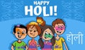 Hindu Holi festival design with comic people characters