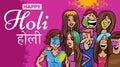 Hindu Holi festival design with comic people characters