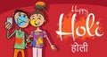 Hindu Holi festival design with comic people characters