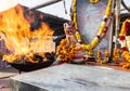 hindu holy bike god om banna worshiping at temple from flat angle