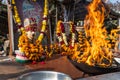 hindu holy bike god om banna worshiping at temple from flat angle