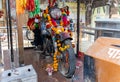 hindu holy bike god worshiping at temple from flat angle