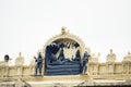 Hindu idol artwork on the outside of the Varaha Lakshmi Narasimha temple in India