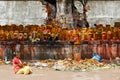 Hindu idols under a tree at Kachabeswarar Temple. Kanchipuram, India