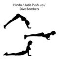 Hindu judo push up dive bombers exercise silhouette Royalty Free Stock Photo