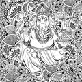 Hindu Lord Ganesha over ornate zentangle pattern. Vector illustration. Hand drawn background zentangle style inspired. Tattoo.