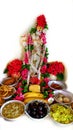 Hindu lord Krishna, janmastami , sweets , worship, white background.