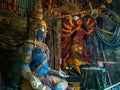 Hindu Lord Shiva sculpture, meditating with Parvati or Durga in Background at Kumartuli, Calcutta, Kolkata