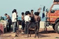 Hindu pilgrims praying on the beach