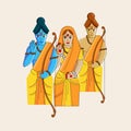 Hindu Mythology Lord Rama With His Wife Sita, Little Brother Lakshmana Giving Blessing On Beige