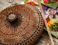 Hindu offerings and gifts to god in basket Royalty Free Stock Photo