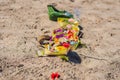 Hindu offerings and gifts to god on the beach in Bali, Indonesia Royalty Free Stock Photo