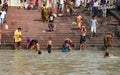 Hindu people bathing in the ghat near the Dakshineswar Kali Temple in Kolkata Royalty Free Stock Photo