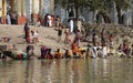 Hindu people bathing in the ghat near the Dakshineswar Kali Temple in Kolkata