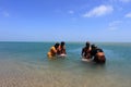 Hindu pilgrims do rituals at Dhanushkodi, Tamil Nadu, India.