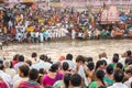 Hindu Pilgrims participate in a Puja ceremony to the sacred rive