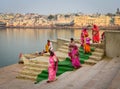 Hindu pilgrims praying in Pushkar, India Royalty Free Stock Photo