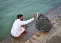 Hindu pilgrims praying in Pushkar, India Royalty Free Stock Photo