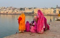 Hindu pilgrims praying in Pushkar, India Royalty Free Stock Photo