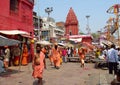 Hindu piligrims in orange clothes in Varanasi