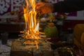 Hindu pooja ritual yagya or yajna, which is fire ceremony performed during marriage, puja and other religious occasions as per Royalty Free Stock Photo